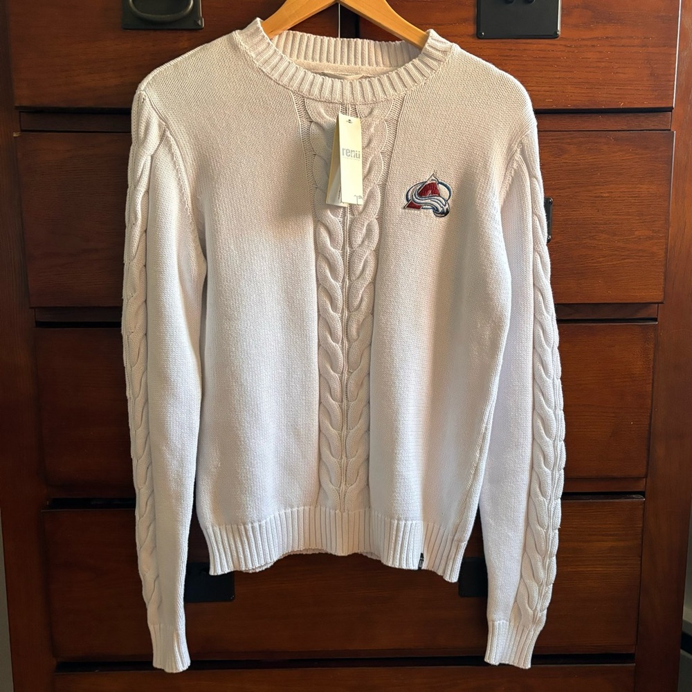 NWT Colorado Avalanche Cable Knit Pullover Crewneck Sweater Size Large
